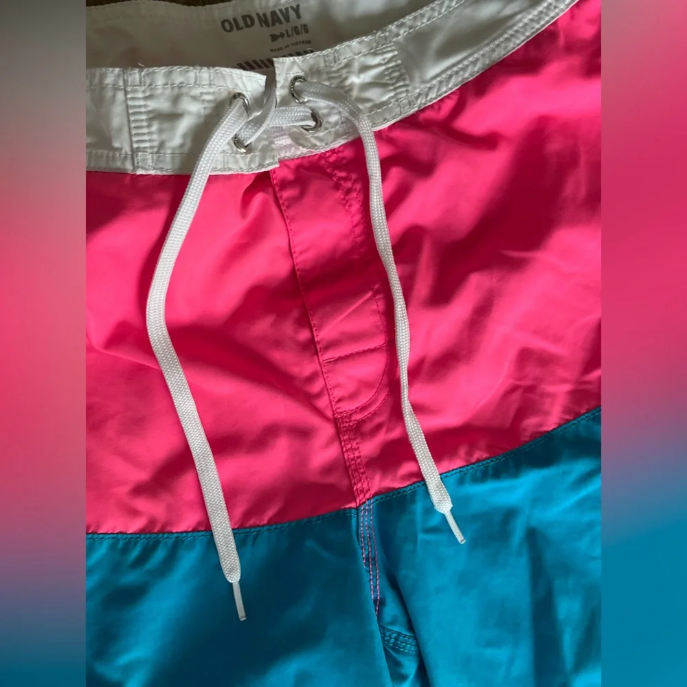 Old Navy Men’s Large 80s Colorblock Board Shorts‎ Pink Blue Swim Trunks